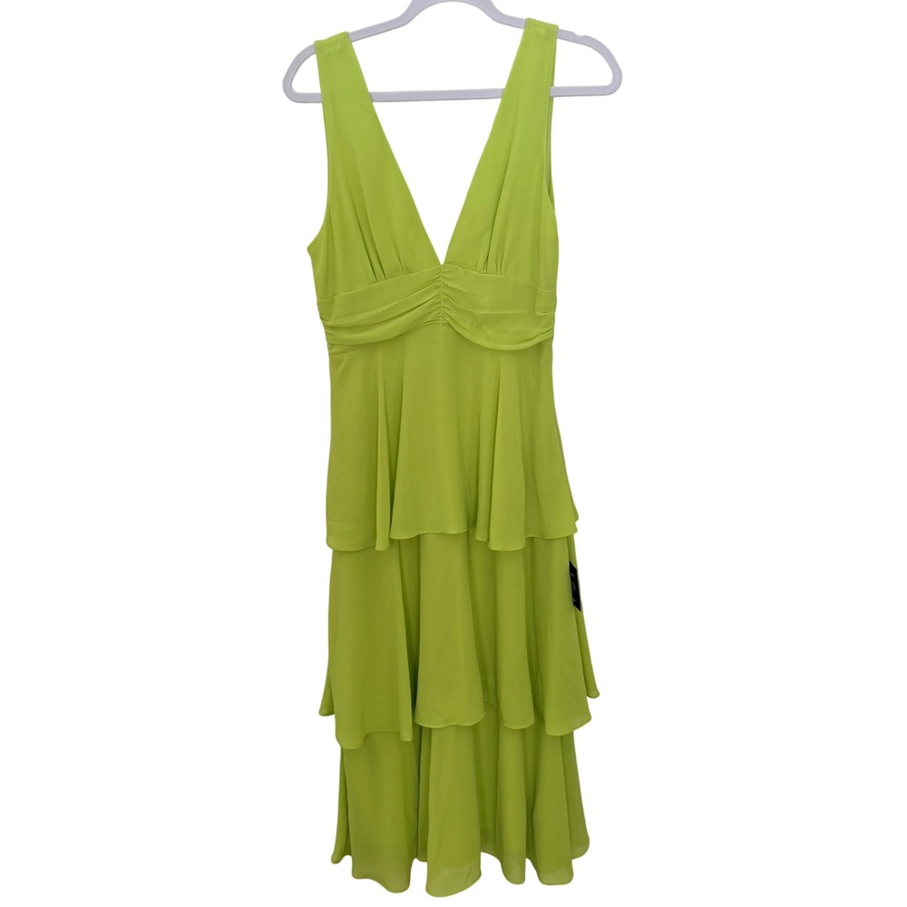 Lulu's Neon Lime Tiered V-Neck Prom Dress - Picture 5 of 16